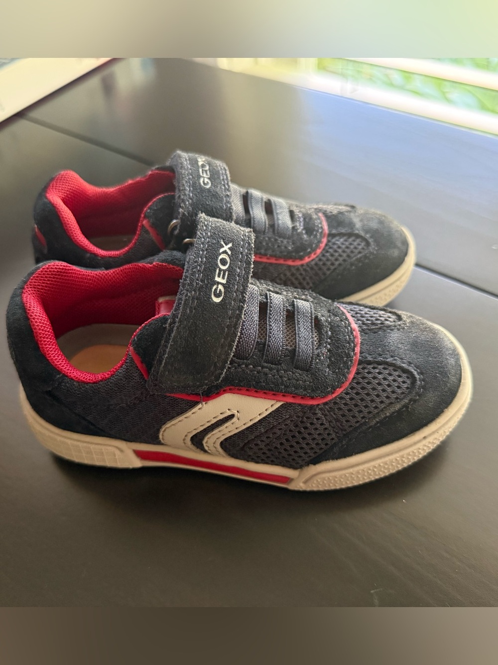 Geox Kids Navy and Red Velcro Athletic Sneakers
